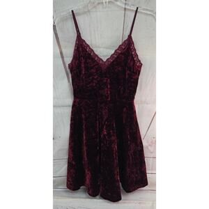 Forever 21 Dark Red Small Lace Trim Velour above knee Spaghetti Strap Dress